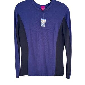 G.I.L.I. Womens Purple & Black Long Sleeve Cotton Blend Knit Sweater Top Size L